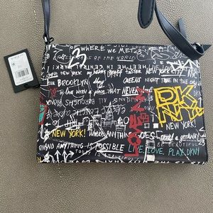 DKNY Black Graffiti Bryant Park TZ Crossbody Purse Bag